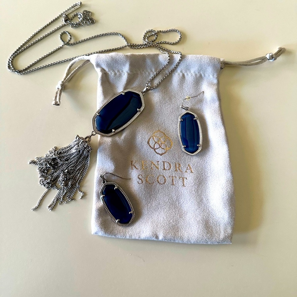Kendra Scott Elle Earrings and Pendant, Navy glass insets.